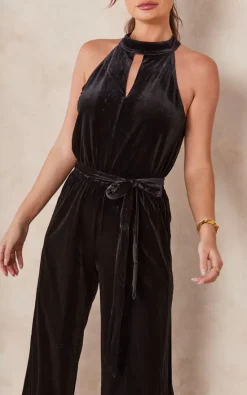 Best deal ???? Nikka Velvet Halter Neck Culotte Jumpsuit In Black ????