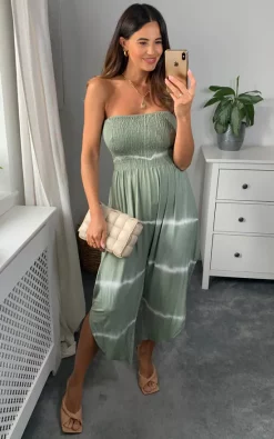 Top 10 ???? Belle Love Italy Strapless Elasticated Top Tye Dye Jumpsuit Beige ????