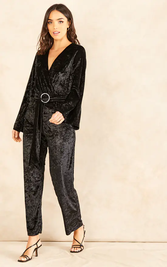 Best deal ???? Chekani Faux Wrap Long Sleeve Jumpsuit With Diamante In Black Velvet | Ariana ???? 3 Best deal ???? Chekani Faux Wrap Long Sleeve Jumpsuit With Diamante In Black Velvet | Ariana ???? - Image 3