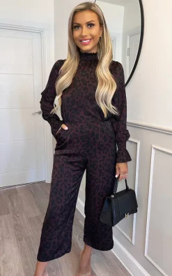 Best deal ???? AX Paris Plum Animal Print High Neck Long Sleeve Jumpsuit ????