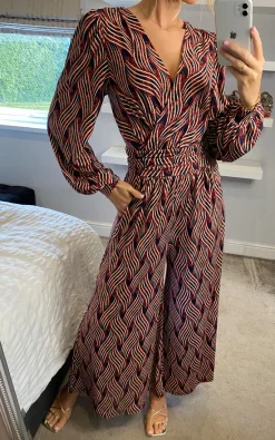Best Sale ???? JOLIE MOI Devora Long Sleeve Jumpsuit In Red Multi ???? -Jolie Moi shop unnamed file 2