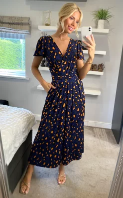 New ???? Jolie Moi Devorah Culotte Jumpsuit, Navy Animal ????