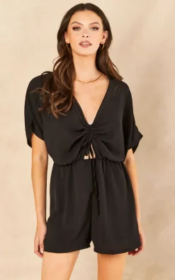 Best deal ???? Blue Vanilla Bryony V Neck Ruched Front Playsuit In Black ????