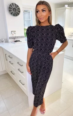 Flash Sale ???? AX Paris Black Pink Polka Dot Pleat Sleeve Jumpsuit ????