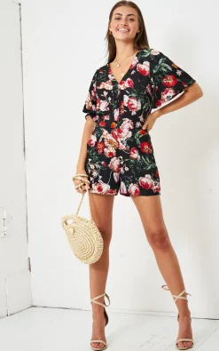 Wholesale ???? Love Frontrow Dhalia Floral Playsuit In Black ????