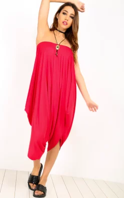 Buy ???? Oops Fashion Strapless Hareem Cropped Playsuit In Red ????