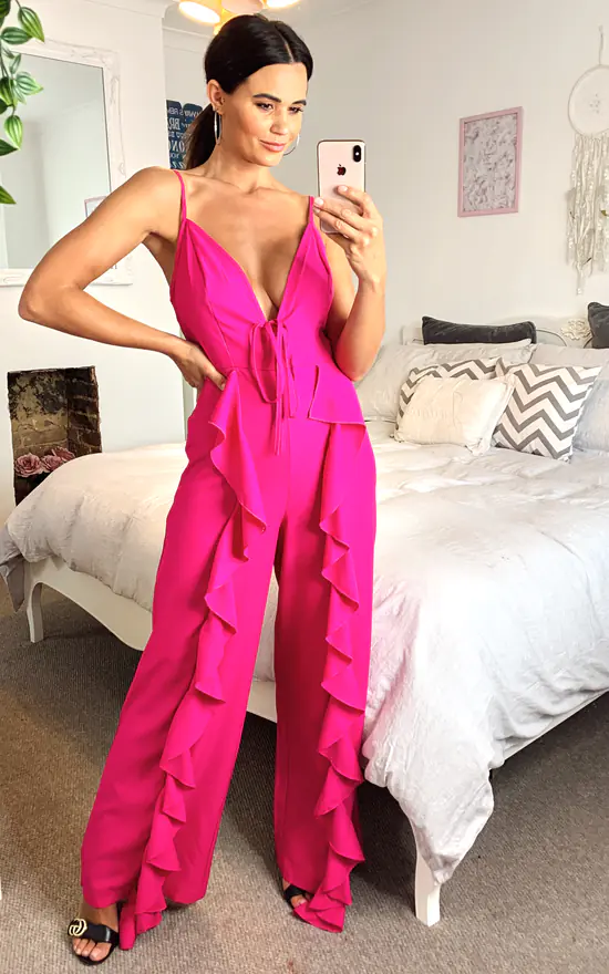 Discount ⭐ Shikha London Wide Ruffle Leg Strappy Jumpsuit Magenta ✨ 2 Discount ⭐ Shikha London Wide Ruffle Leg Strappy Jumpsuit Magenta ✨ - Image 2