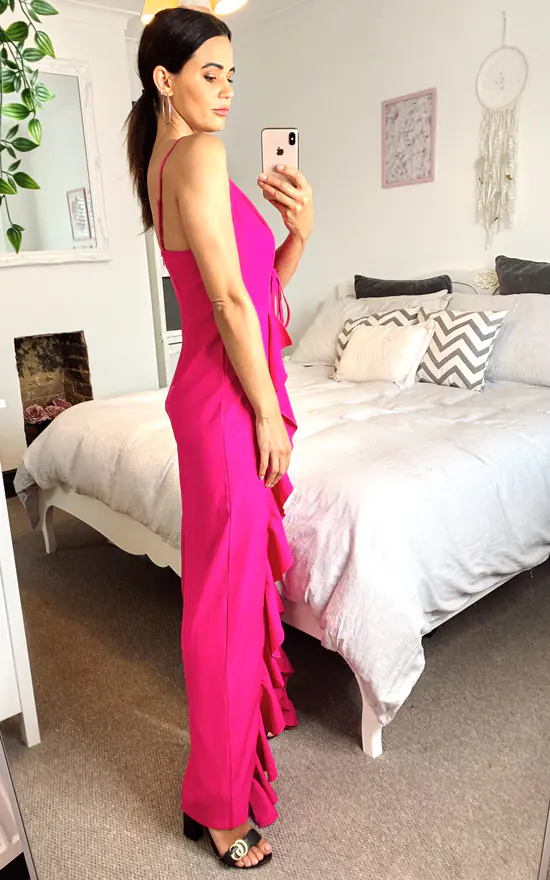 Discount ⭐ Shikha London Wide Ruffle Leg Strappy Jumpsuit Magenta ✨ 3 Discount ⭐ Shikha London Wide Ruffle Leg Strappy Jumpsuit Magenta ✨ - Image 3