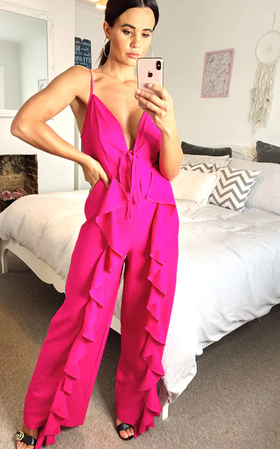 Discount ⭐ Shikha London Wide Ruffle Leg Strappy Jumpsuit Magenta ✨ 4 Discount ⭐ Shikha London Wide Ruffle Leg Strappy Jumpsuit Magenta ✨ - Image 4