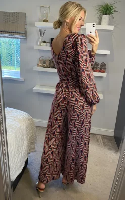 Best Sale ???? JOLIE MOI Devora Long Sleeve Jumpsuit In Red Multi ???? -Jolie Moi shop unnamed file 3