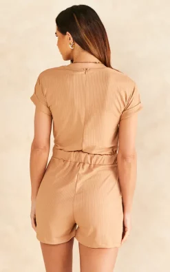 New ???? Jenerique Casual Playsuit With Pockets In Beige/Camel ???? -Jolie Moi shop unnamed file 420