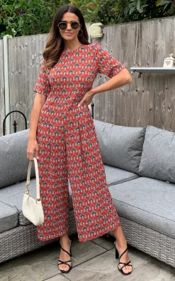 Budget ???? Traffic People Furious Fanfare Printed Bianca Jumpsuit In Red ????