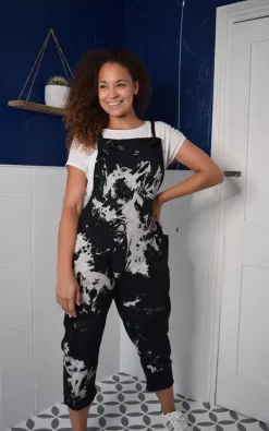 Top 10 ???? Pinstripe Tie Dye Jersey Cotton Dungaree In Black ????