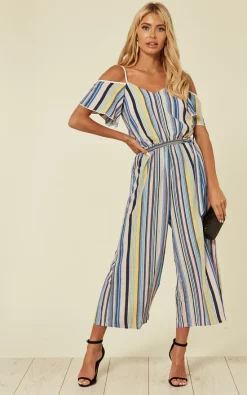 Brand new ???? Yumi Cold Shoulder Culotte Jumpsuit In Multi Stripe ????