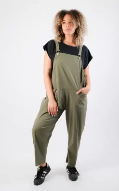 New ???? Pinstripe Button Hatch Cotton Dungarees In Khaki ????