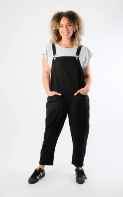 Wholesale ???? Pinstripe Button Hatch Cotton Dungarees In Black ????