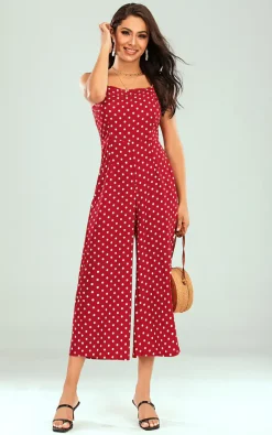 Cheapest ???? FS Collection Tie Back Culotte Jumpsuit In Red Polka Dot ????