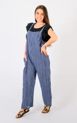 Cheap ✔️ Indie Pinstripe ???? Summer Dungarees In Navy ????