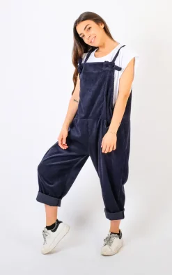 Best Sale ✔️ Pinstripe Corduroy Bow Tie Detailed Dunagrees In Navy ????