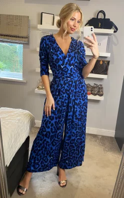 Promo ⭐ Jolie Moi Luise Print Wrap Jumpsuit, Blue Animal ????