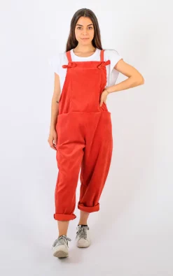 Promo ???? Pinstripe Corduroy Bow Tie Detailed Dunagrees In Rust ????