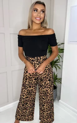 Flash Sale ???? AX Paris Brown Animal Print 2 In 1 Bardot Jumpsuit ????