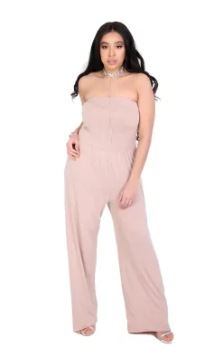 New ???? Oops Fashion Kadie Strapless Wide Leg Jumpsuit In Nude ????