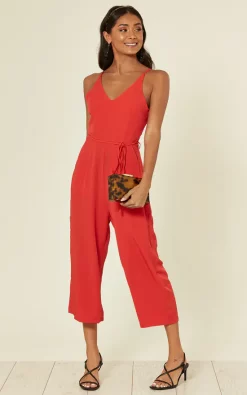 Best deal ???? Stardust + Steel Red Strappy Culotte Jumpsuit With Waist Tie ????