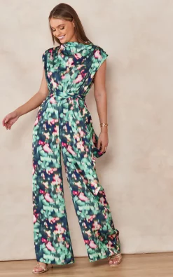 Best reviews of ???? Edie B. Saffy Satin High Neck Sleeveless Jumpsuit In Abstract ✨