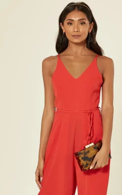 Best deal ???? Stardust + Steel Red Strappy Culotte Jumpsuit With Waist Tie ???? -Jolie Moi shop unnamed file 600