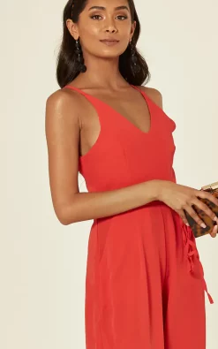 Best deal ???? Stardust + Steel Red Strappy Culotte Jumpsuit With Waist Tie ???? -Jolie Moi shop unnamed file 601