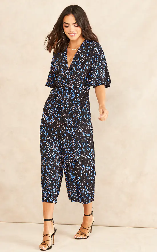 Hot Sale ✨ Bella And Blue Kimono Knot Top Culotte Jumpsuit In Black With Blue Print ???? 3 Hot Sale ✨ Bella And Blue Kimono Knot Top Culotte Jumpsuit In Black With Blue Print ???? - Image 3