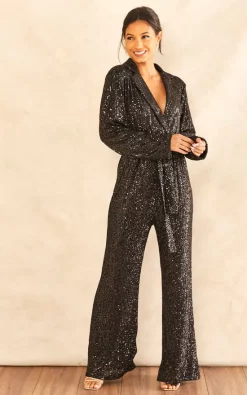 Buy ???? Kit And Kaboodal Sasha Wide Leg Sequin Jumpsuit Black ????