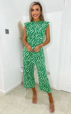 Best reviews of ✔️ AX Paris Green And White Animal Print Frill Front Jumpsuit ????